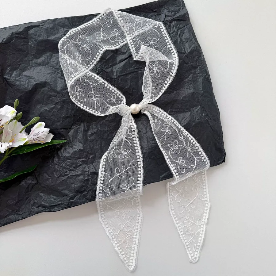 Lace Scarf with Pearl Button view 9