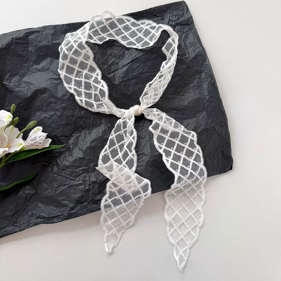 Lace Scarf with Pearl Button view 10