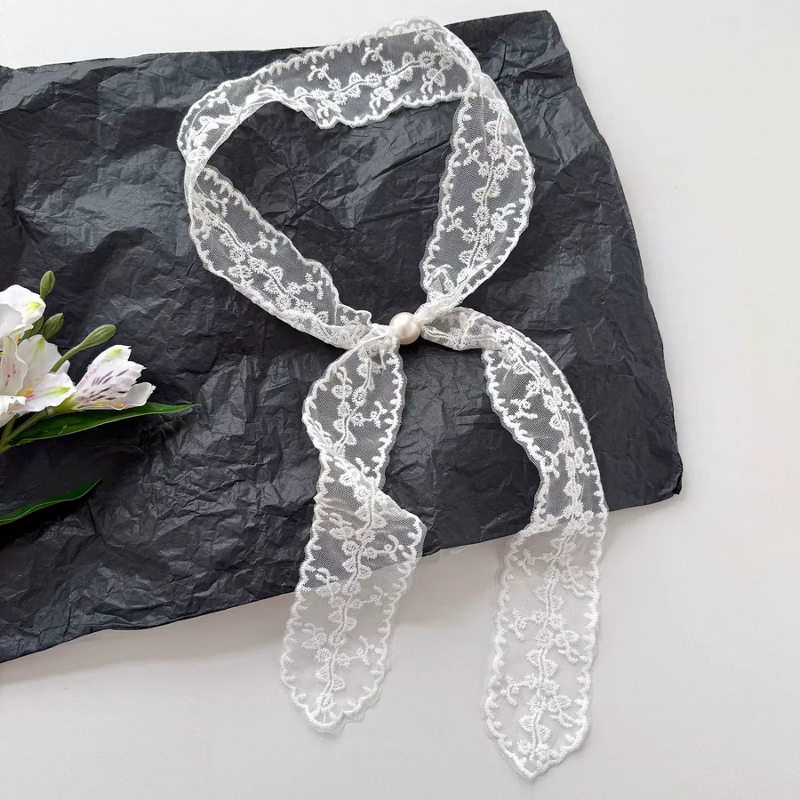 Lace Scarf with Pearl Button view 11