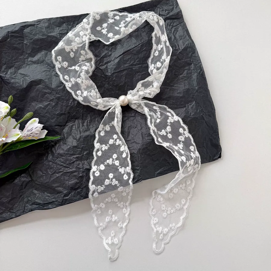 Lace Scarf with Pearl Button view 12