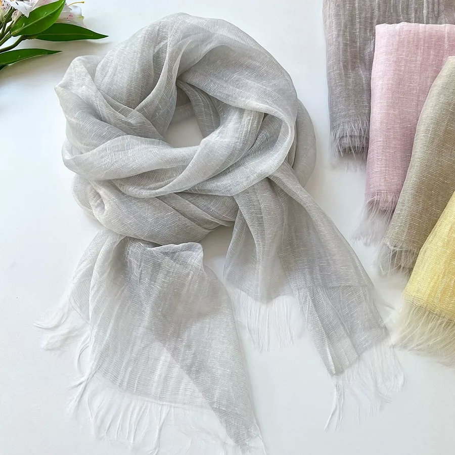Tassel Scarf with Sheer Fabric view 2