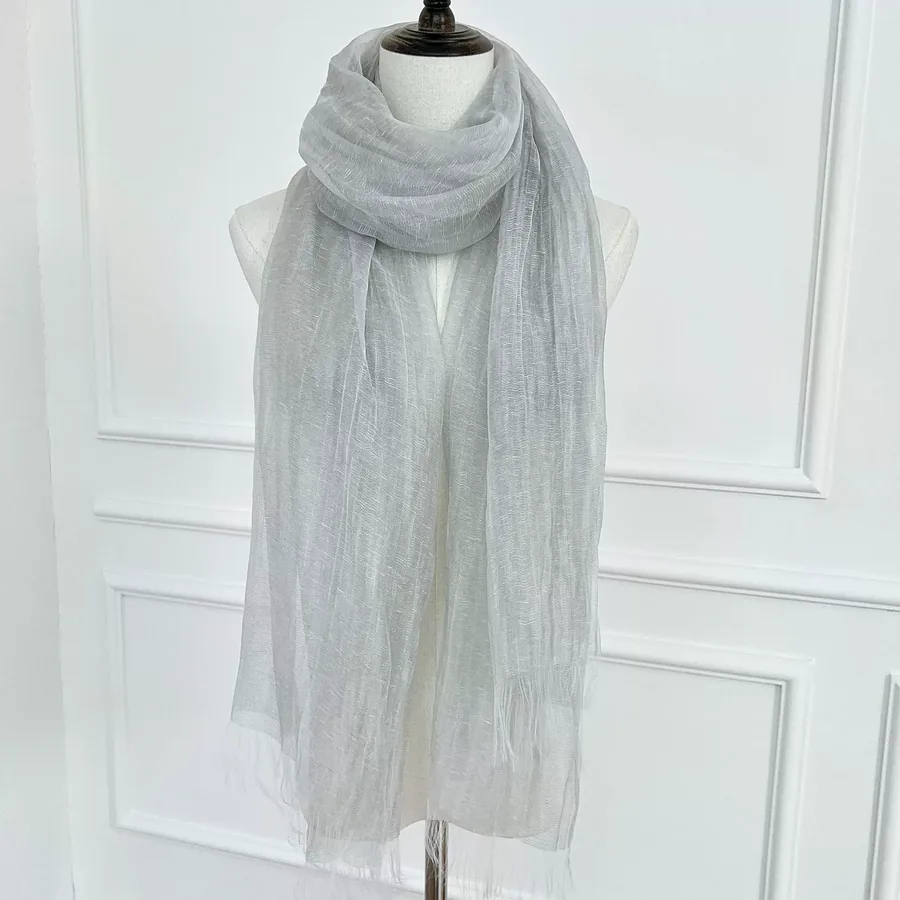Tassel Scarf with Sheer Fabric view 3