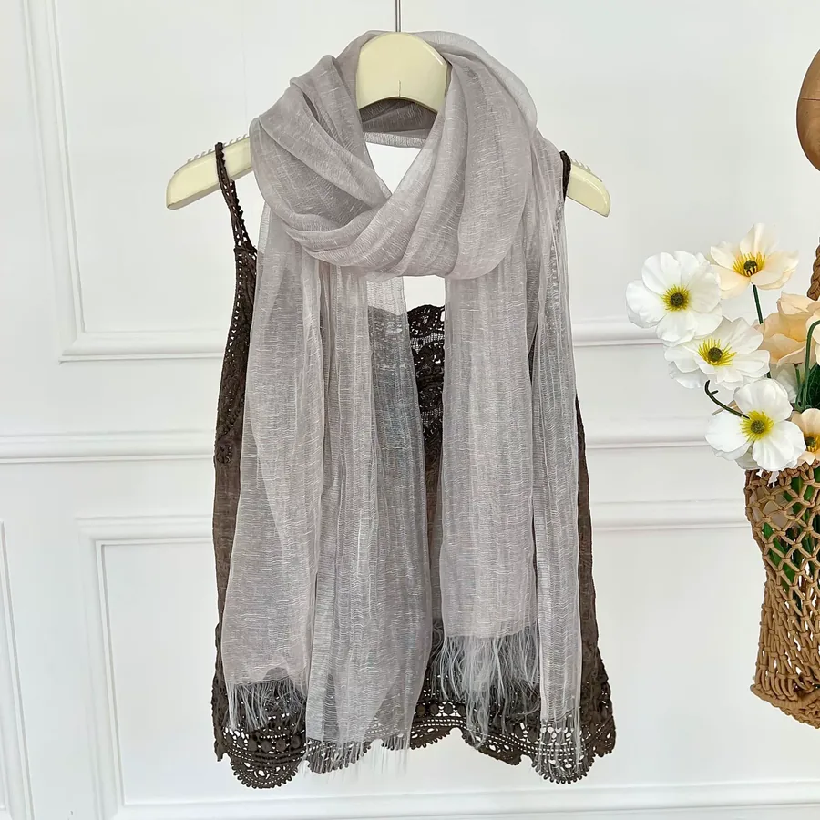 Tassel Scarf with Sheer Fabric view 8
