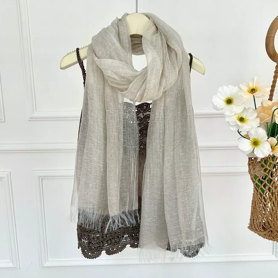 Tassel Scarf with Sheer Fabric view 10