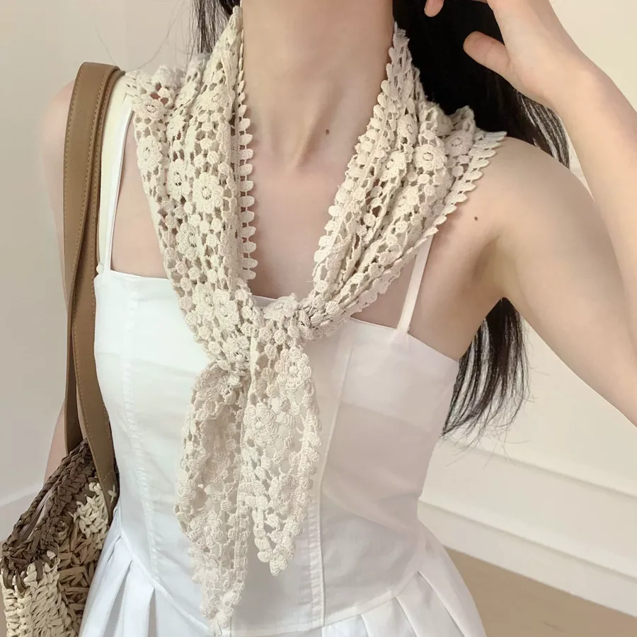 Lace Triangle Scarf with Hollow Out view 3