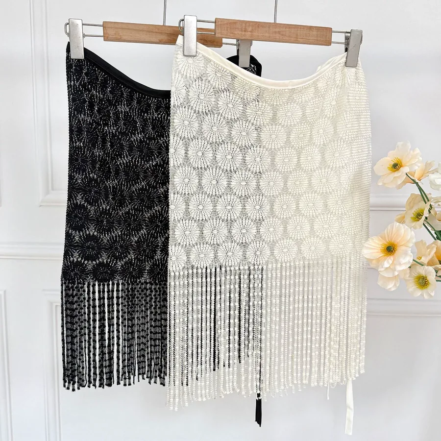 Mesh Skirt Scarf with Lace Trim