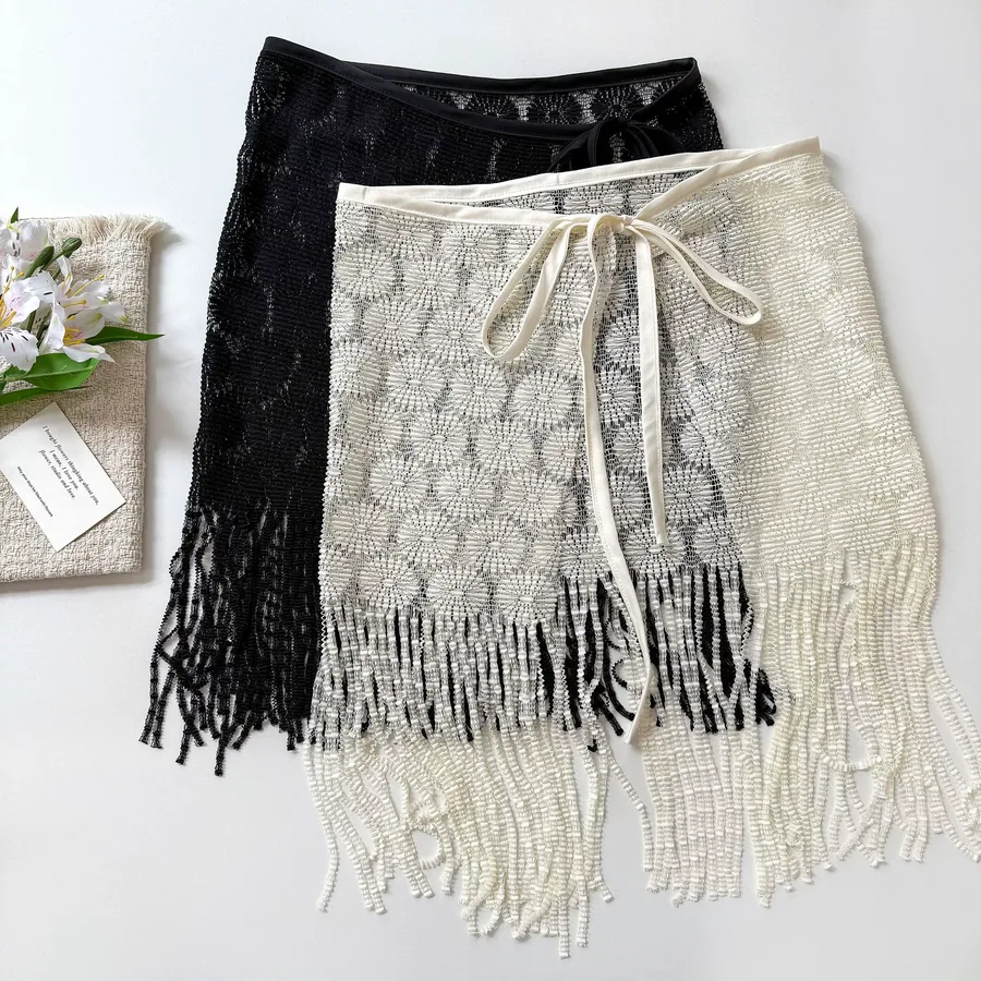 Mesh Skirt Scarf with Lace Trim view 3