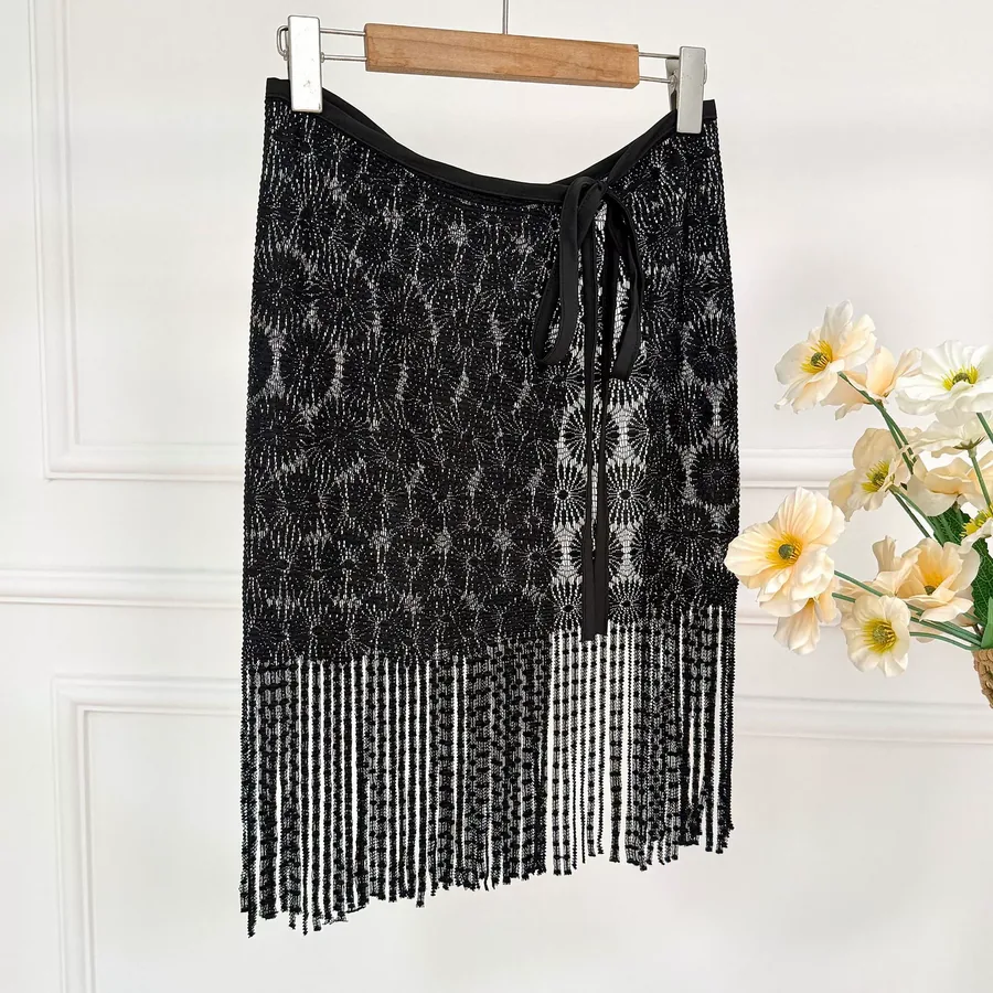 Mesh Skirt Scarf with Lace Trim view 6