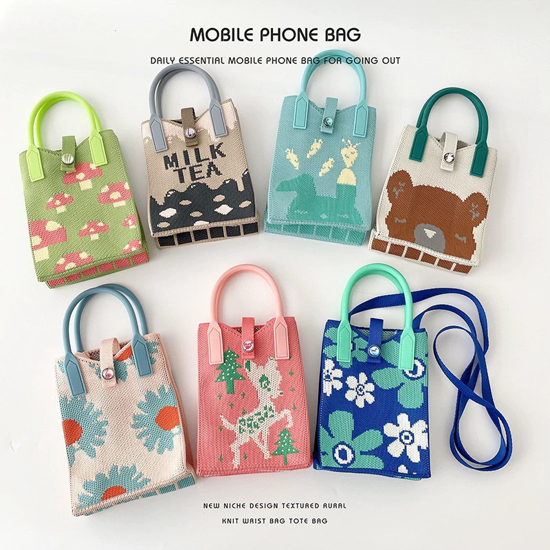 Cartoon Knitted Phone Bag