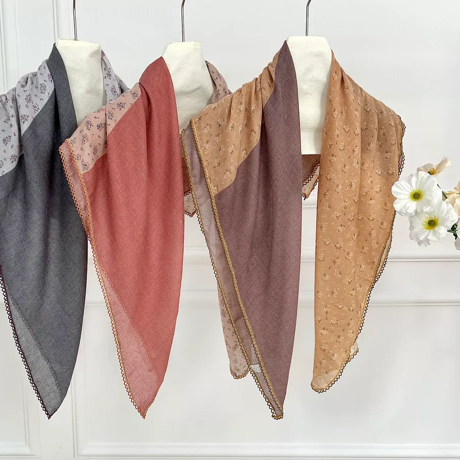Cotton Linen Scarf with Floral Print