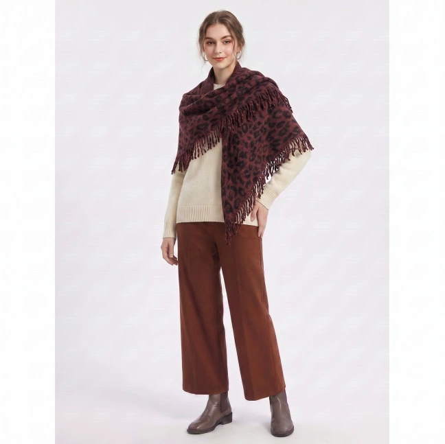 Leopard Knit Triangle Shawl view 3