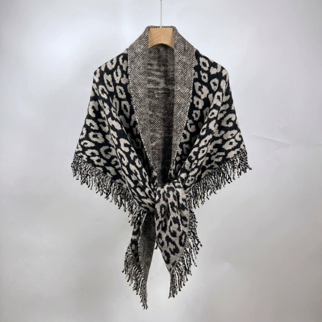 Leopard Knit Triangle Shawl view 9