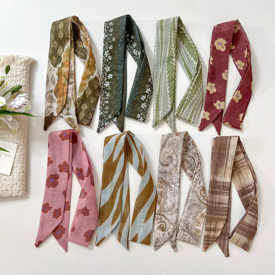 Chiffon Long Scarf with Retro Print