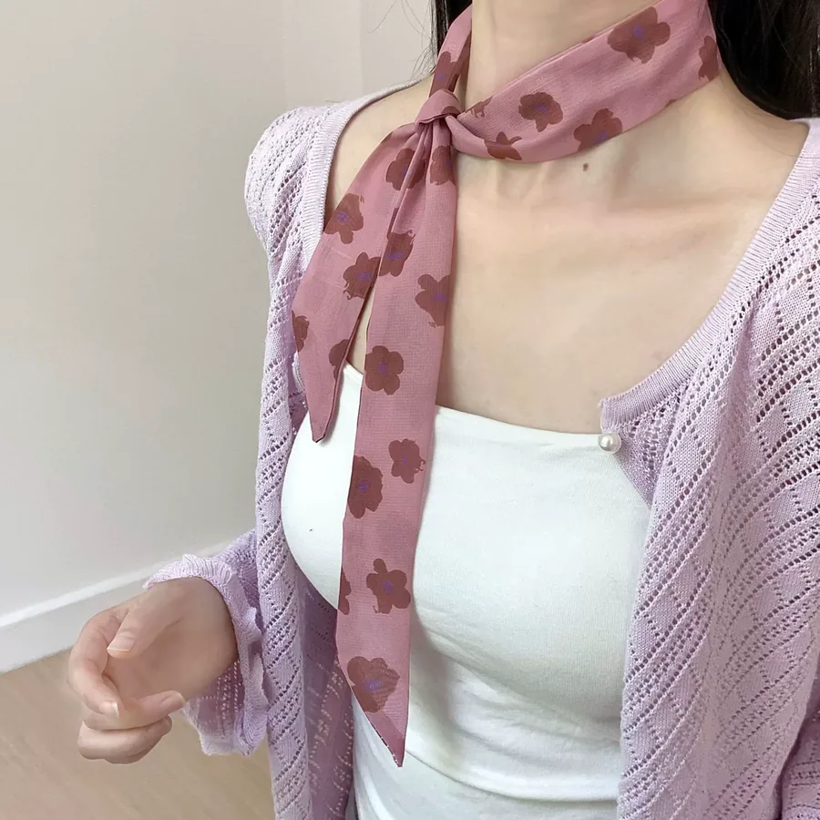 Chiffon Long Scarf with Retro Print view 4