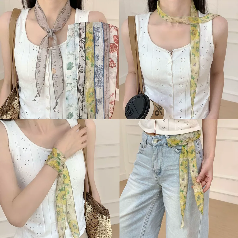 Striped Long Scarf with Tie view 4