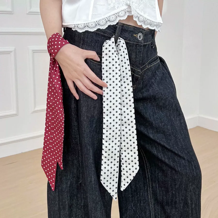 Polka Dot Head Scarf with Tie view 4