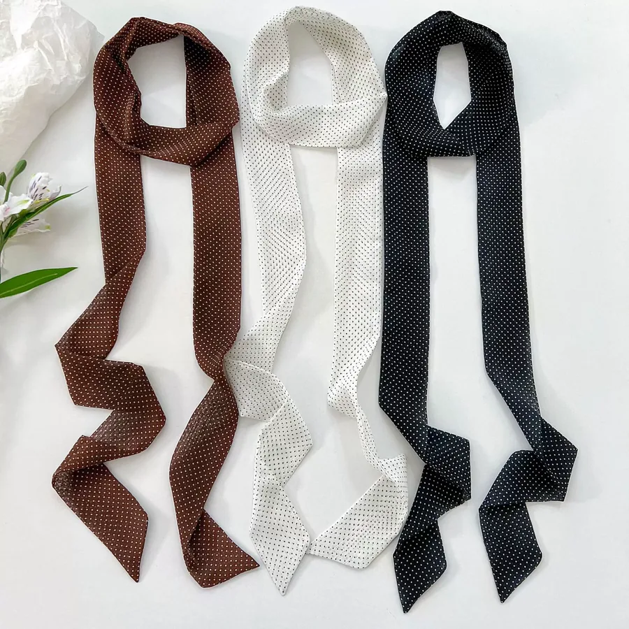 Polka Dot Narrow Scarf with Tie