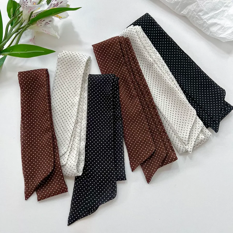 Polka Dot Narrow Scarf with Tie view 2