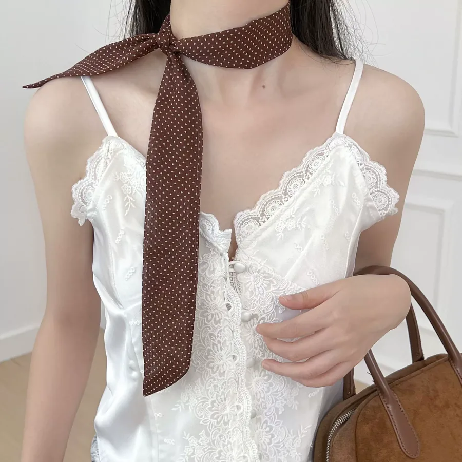 Polka Dot Narrow Scarf with Tie view 3