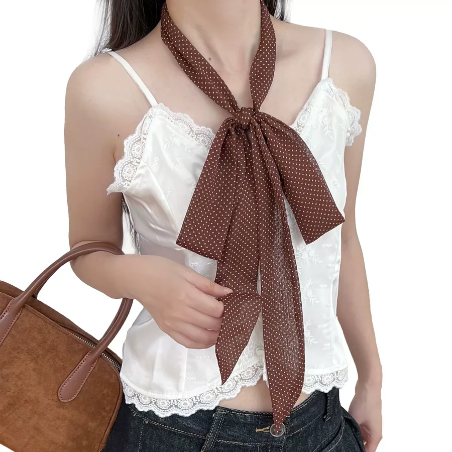 Polka Dot Narrow Scarf with Tie view 5