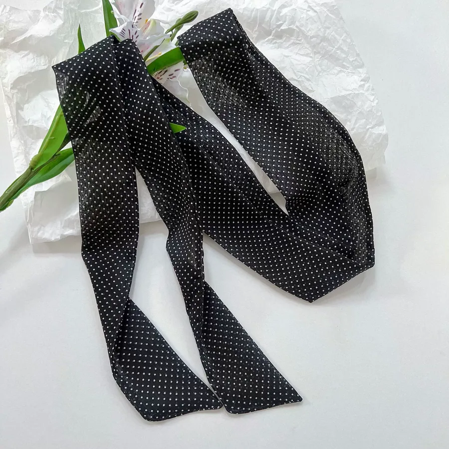 Polka Dot Narrow Scarf with Tie view 9