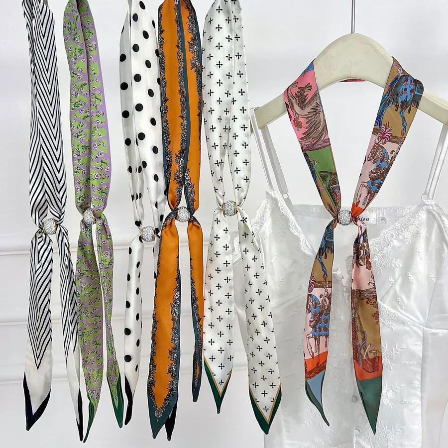 Silk Scarf with Rhinestone Button view 3