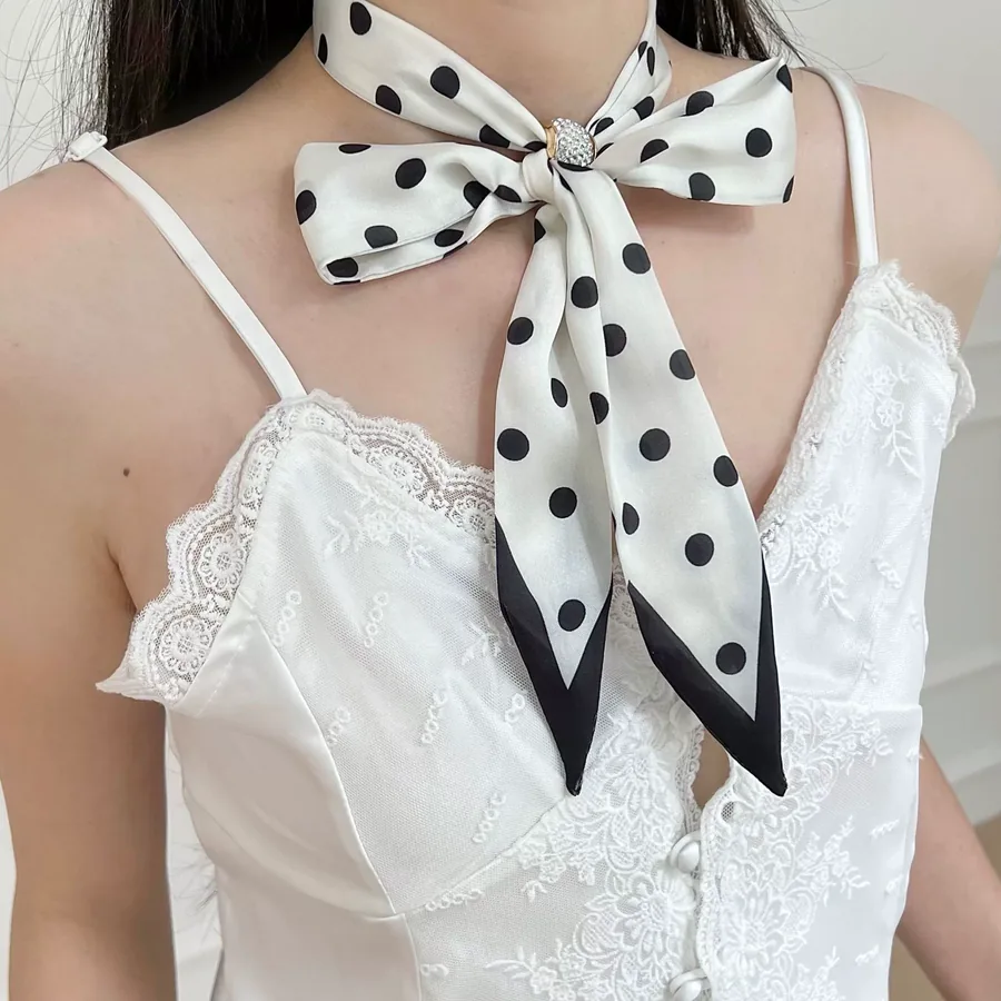 Silk Scarf with Rhinestone Button view 4