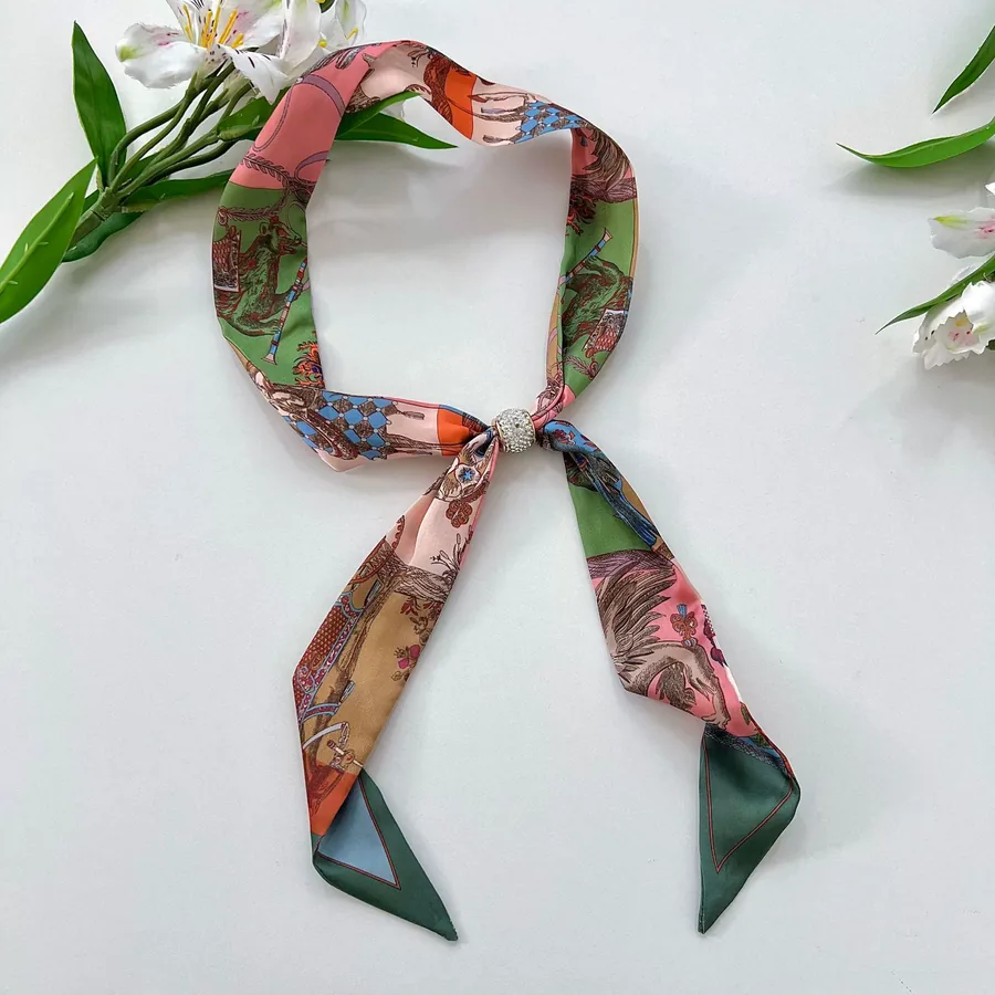 Silk Scarf with Rhinestone Button view 6