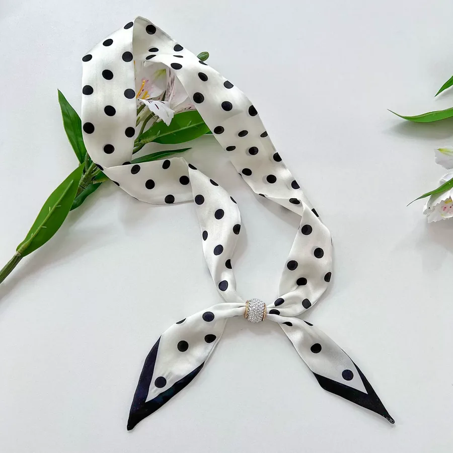 Silk Scarf with Rhinestone Button view 8