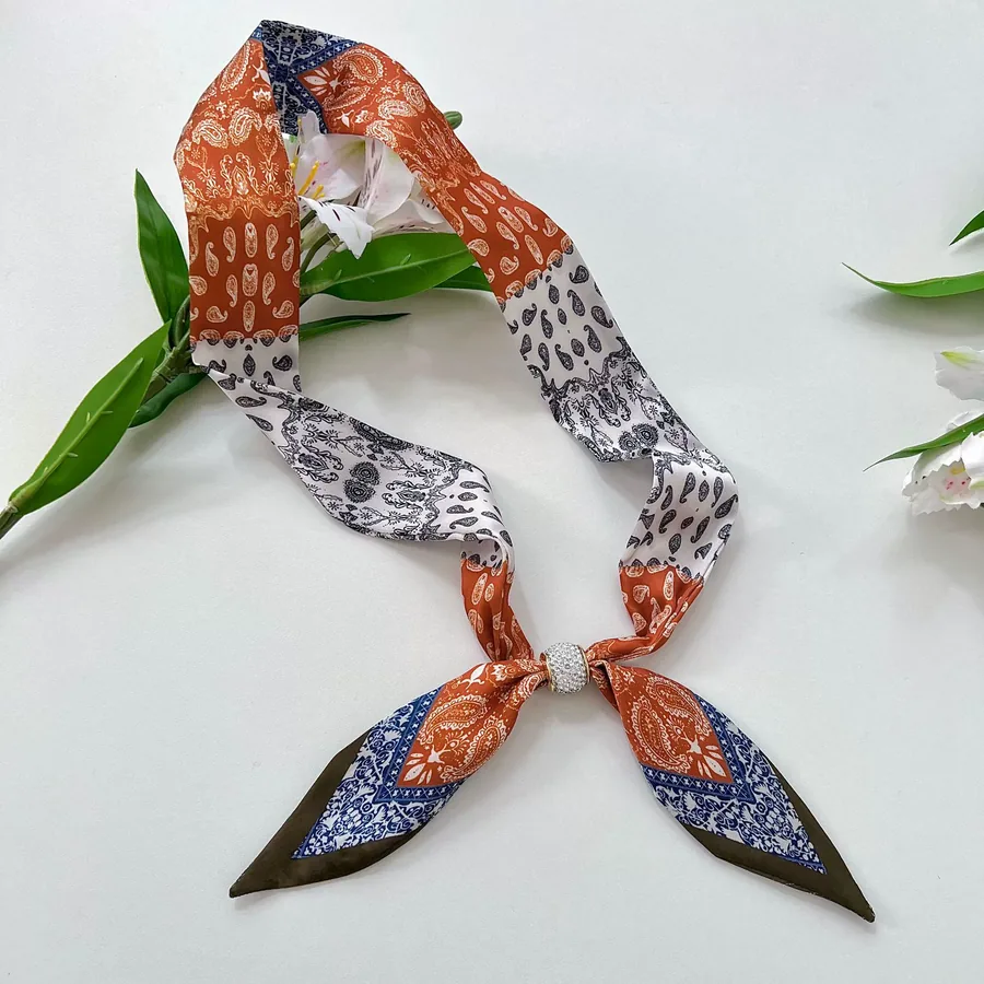 Silk Scarf with Rhinestone Button view 9