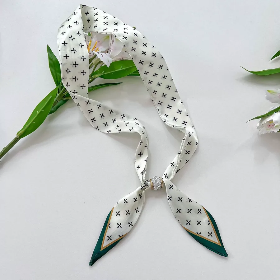 Silk Scarf with Rhinestone Button view 11