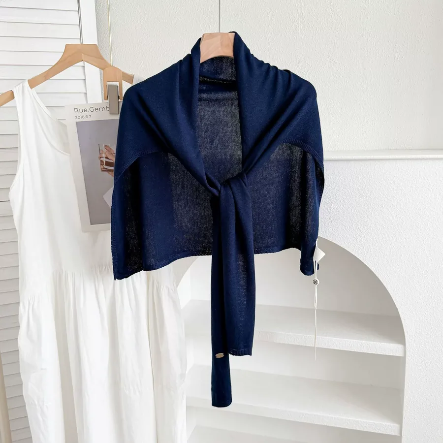 Solid Color Shawl with Cross Tie view 7