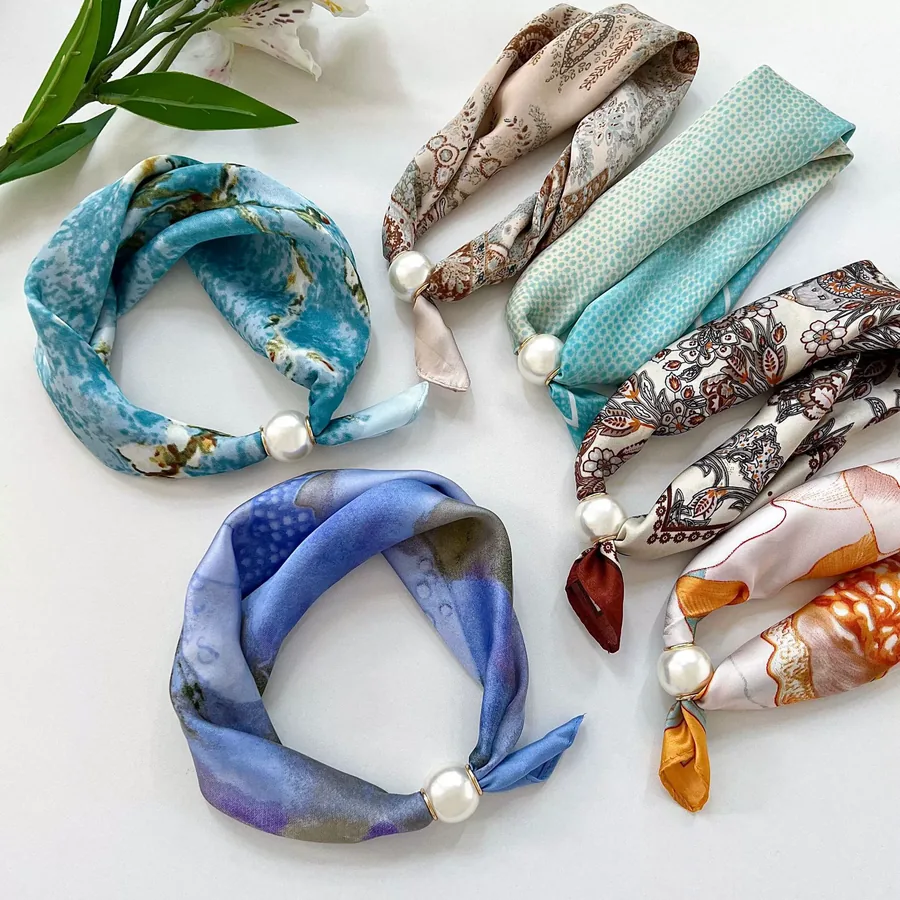 Paisley Print Scarf with Pearl Necklace