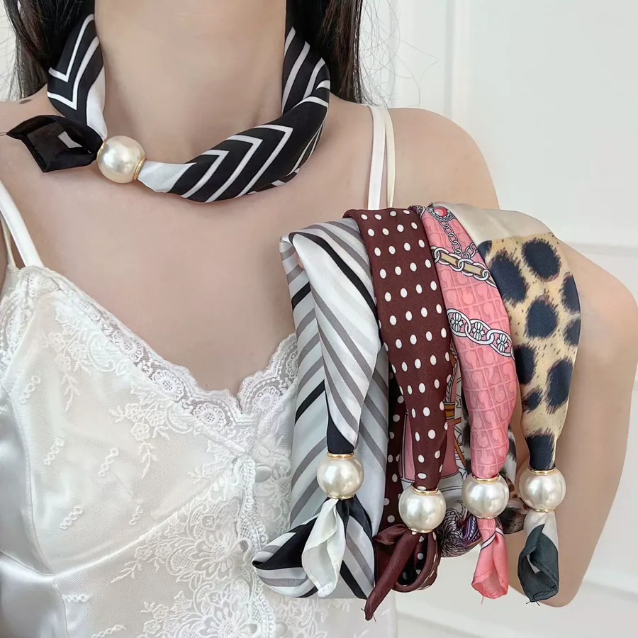 Paisley Print Scarf with Pearl Necklace view 3