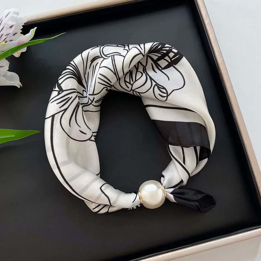 Paisley Print Scarf with Pearl Necklace view 6