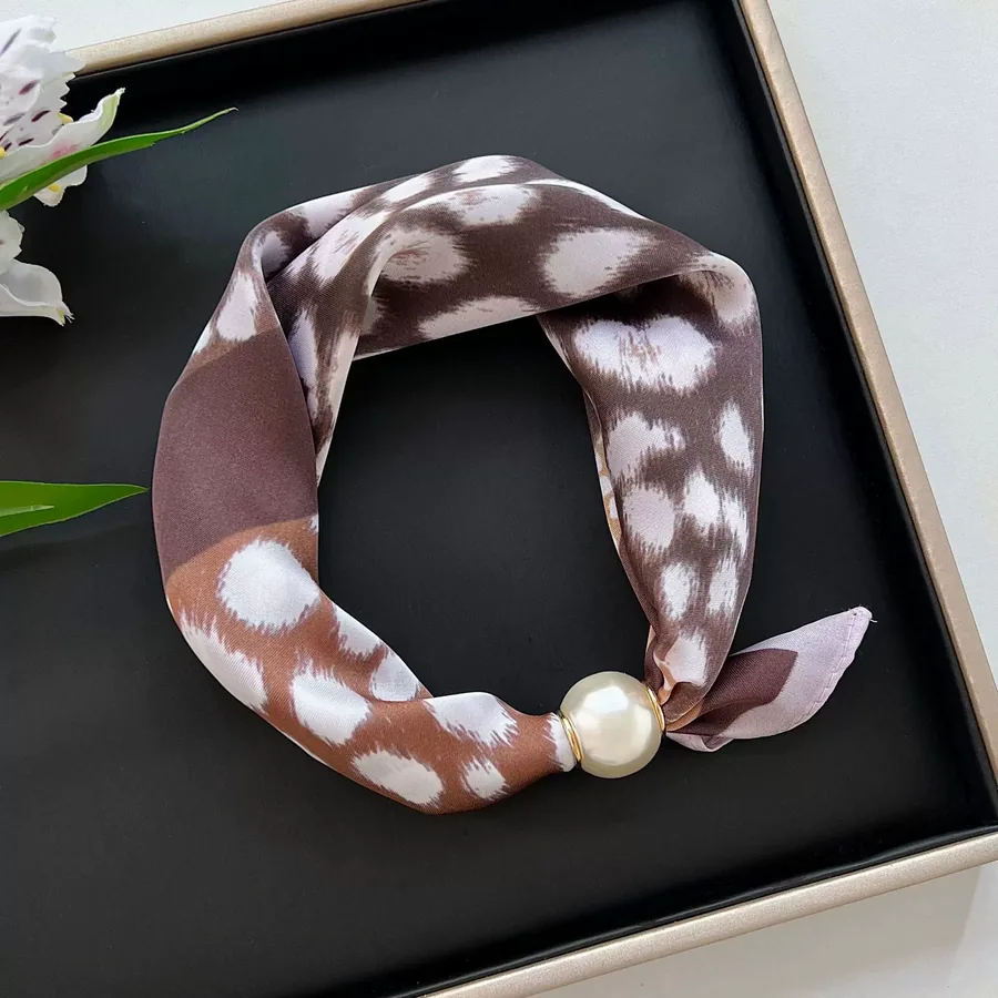 Paisley Print Scarf with Pearl Necklace view 9