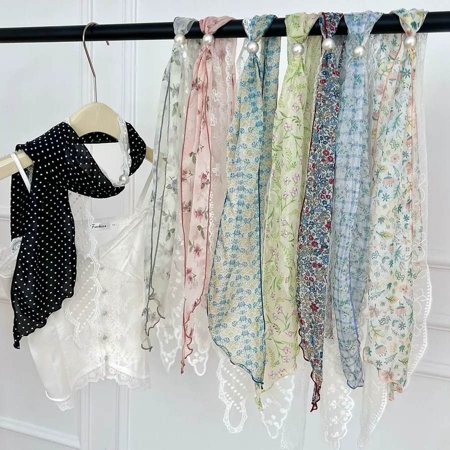 Lace Trim Long Scarf with Floral Print view 2