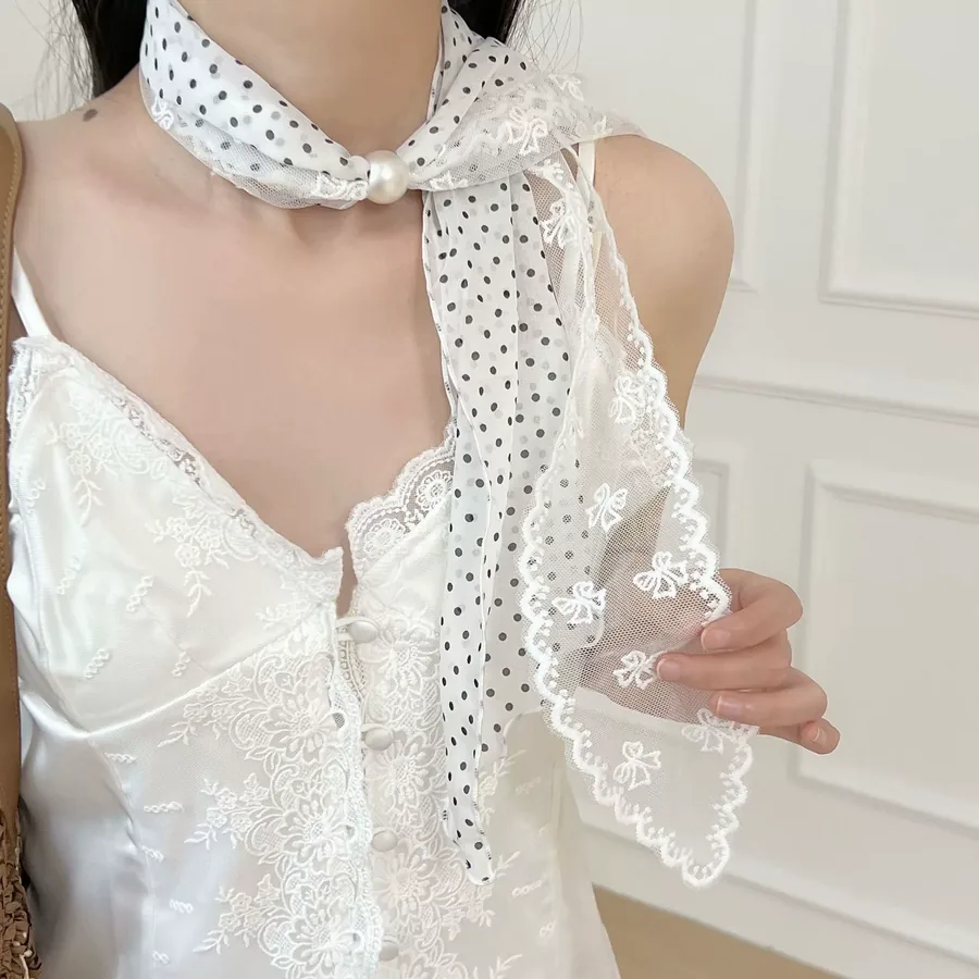 Lace Trim Long Scarf with Floral Print view 3