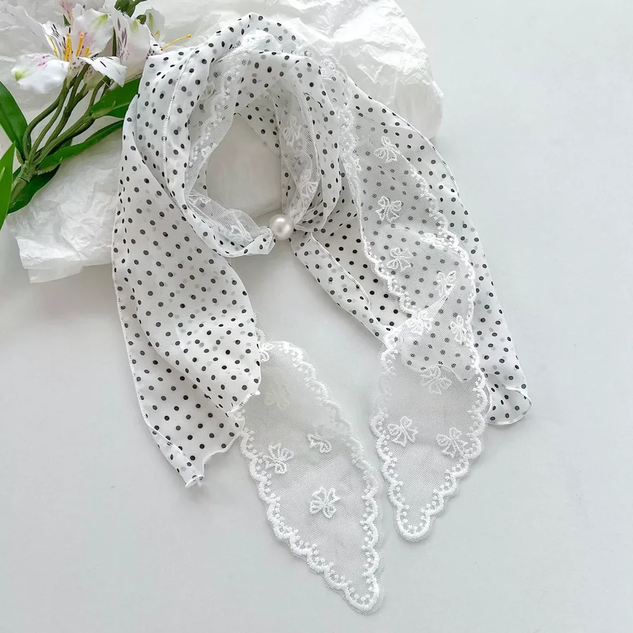 Lace Trim Long Scarf with Floral Print view 6