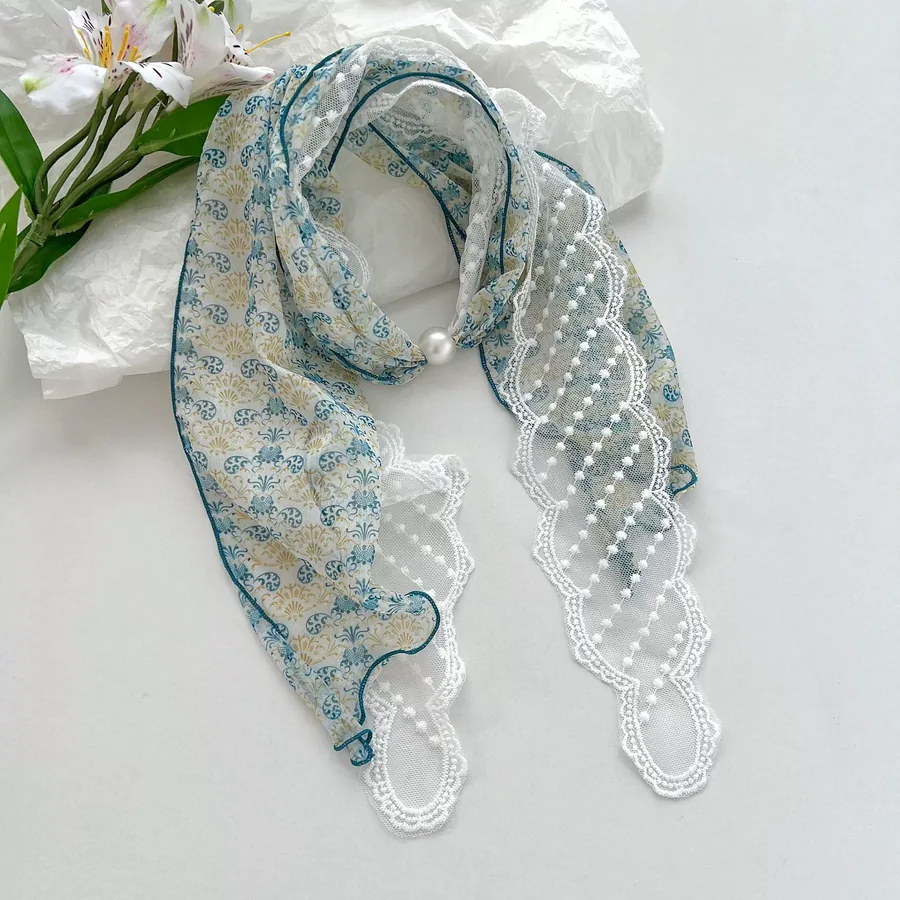 Lace Trim Long Scarf with Floral Print view 8
