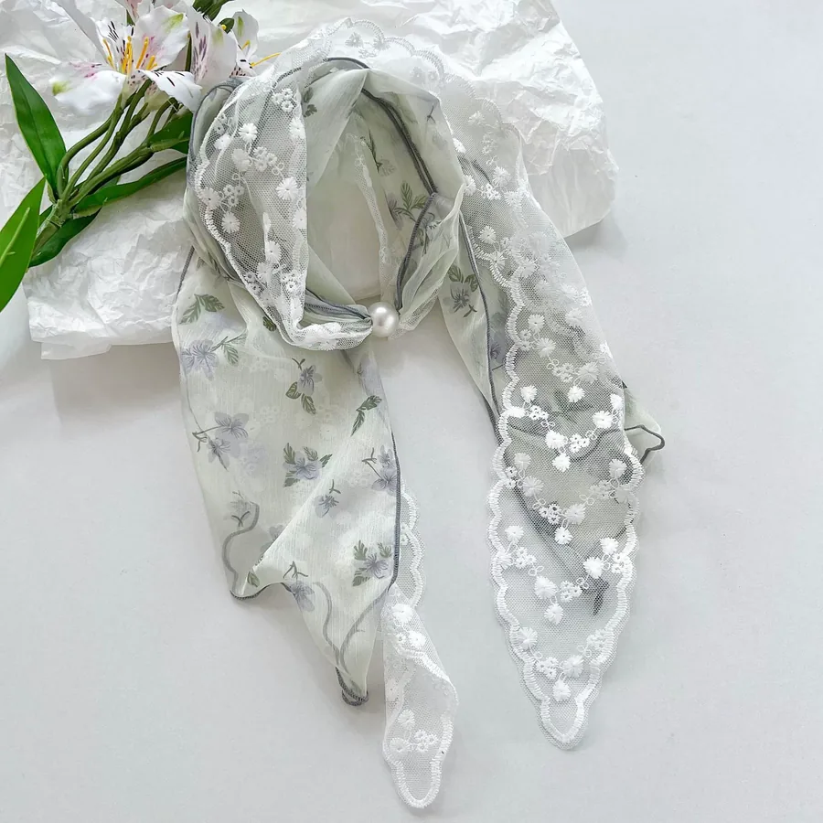Lace Trim Long Scarf with Floral Print view 11