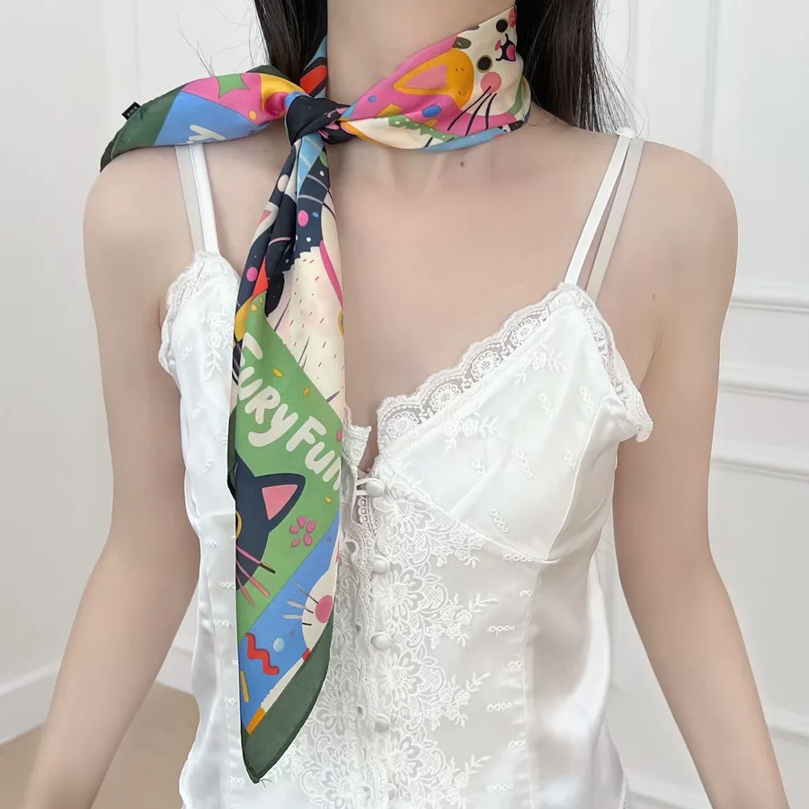 Printed Square Scarf with Tie view 3
