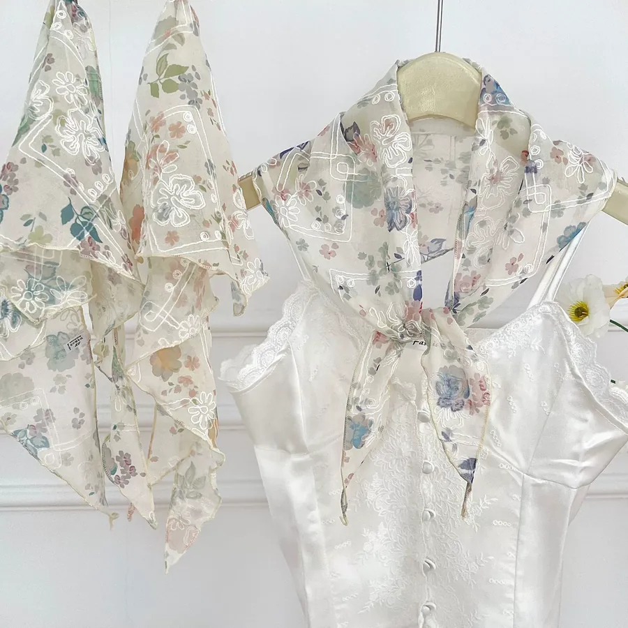 Embroidered Triangle Scarf