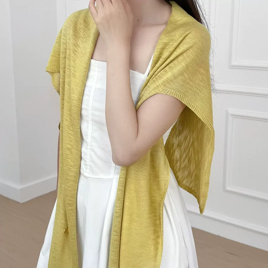 Linen Blend Shawl with Solid Color view 3