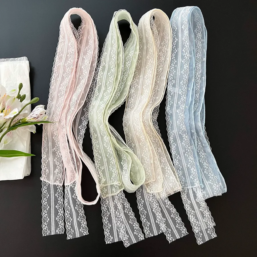 Lace Trim Long Scarf with Double Layer