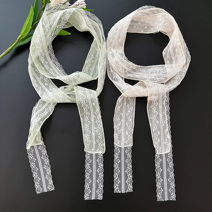 Lace Trim Long Scarf with Double Layer view 2