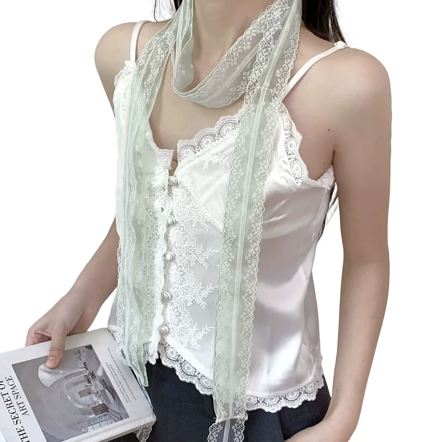 Lace Trim Long Scarf with Double Layer view 5