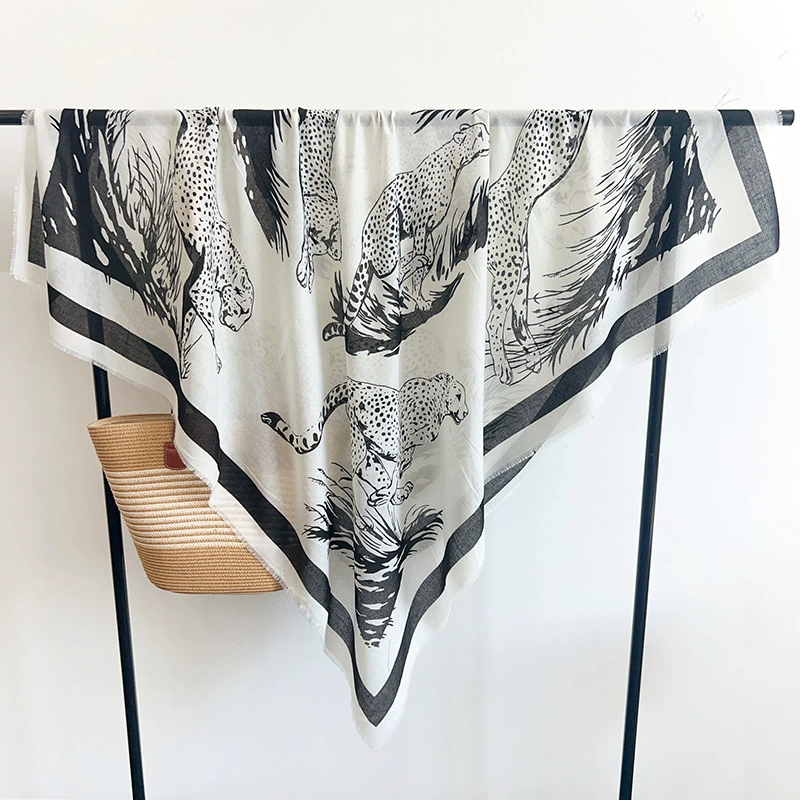 Leopard Print Silk Square Scarf
