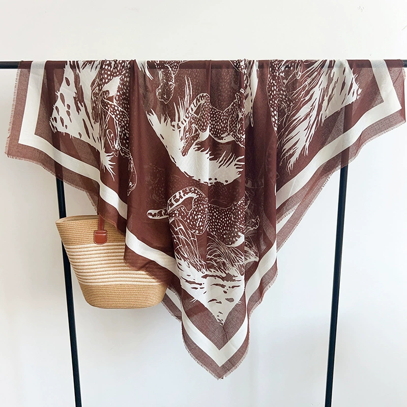 Leopard Print Silk Square Scarf view 6
