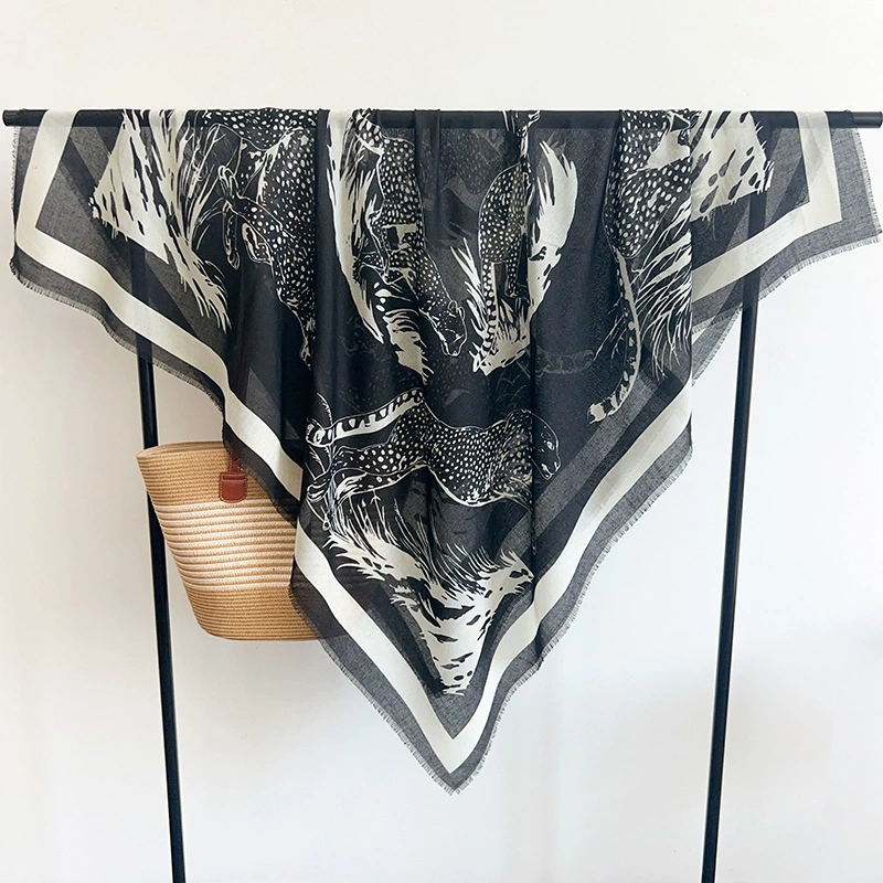 Leopard Print Silk Square Scarf view 7